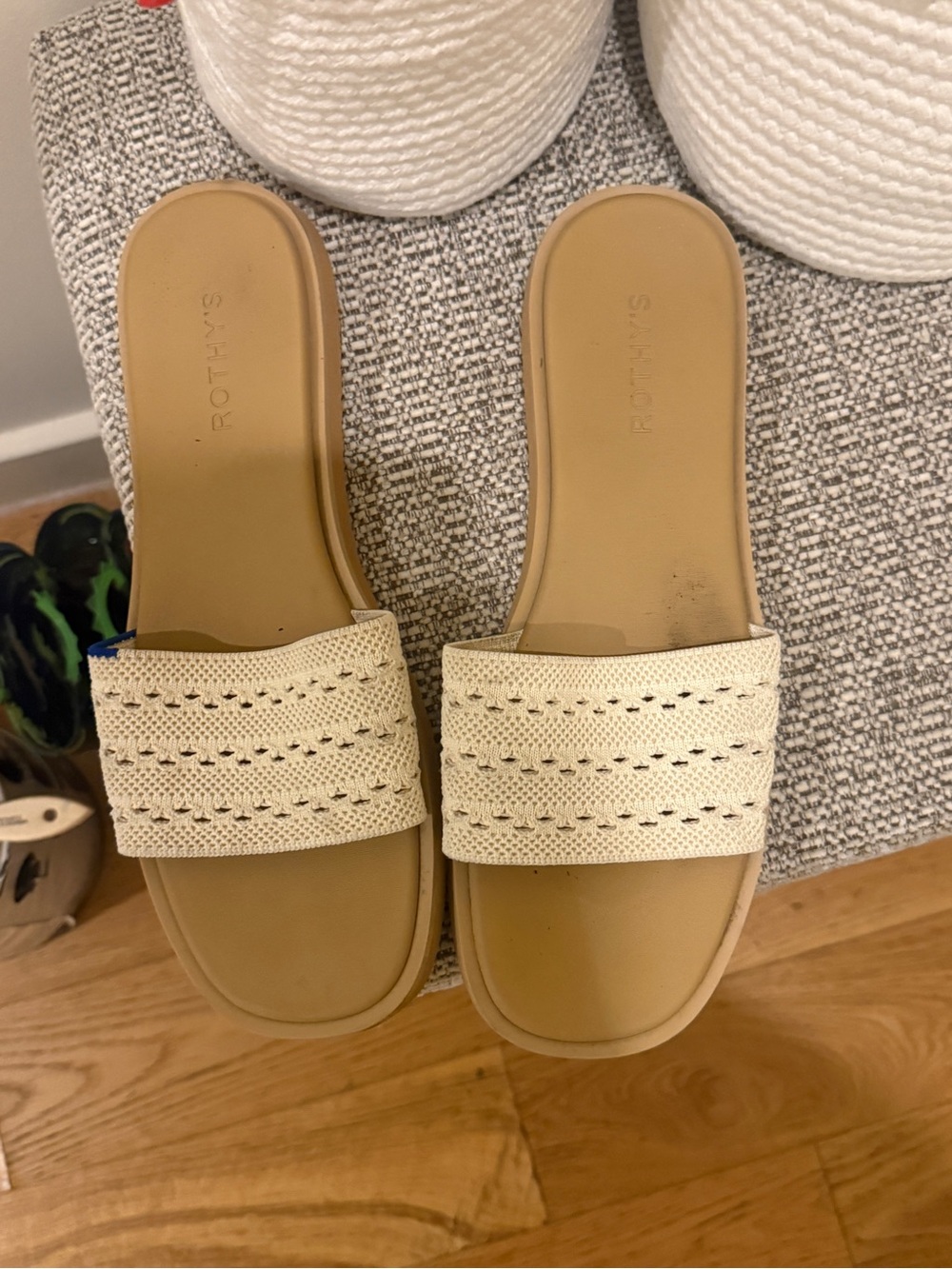 Rothy's Cream Woven Strap Slide Sandals